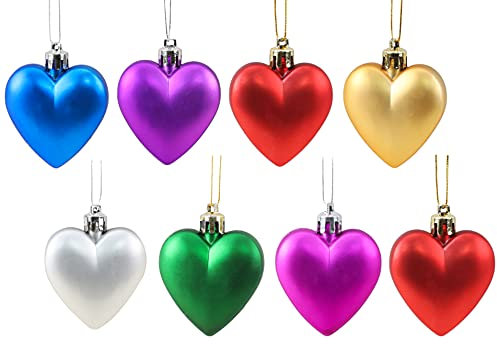 Toyland® 8 x 5cm COLOURFUL Heart Shaped Christmas Tree Baubles