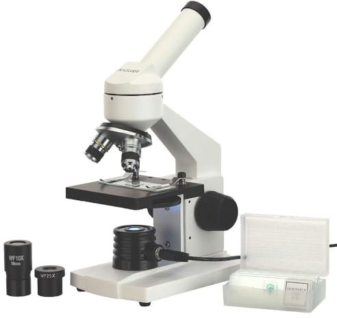 AmScope M102C-PB10 Monokulares LED-Metallrahmen-Verbundmikroskop mit 10-teiligen Objektträgern, 40X-1000X
