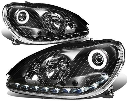 DNA MOTORING HL-HPL-LED-W22000-BK Black Projector Headlights With LED Halo Strip Replacement For W220 S-Class