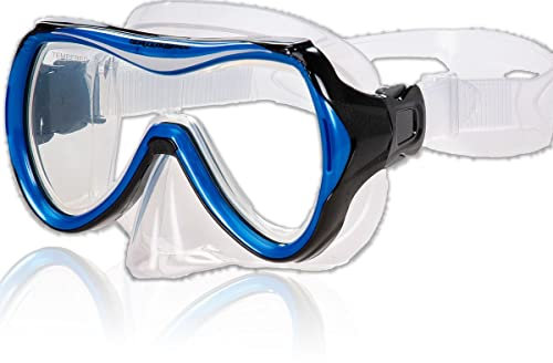 AQUAZON Maui Junior Medium Schnorchelbrille, Taucherbrille, Schwimmbrille, Tauchmaske für Kinder, Jugendliche von 7-12 Jahren, Tempered Glas, sehr robust, tolle Passform, Farbe:blau Junior