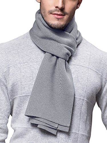 WANYING Winter Herbst Herren Strickschal Wolle Gestrickter Schal Warm Weich Einfach Schick Gentleman - 180 * 30 cm Einfarbig Hellgrau