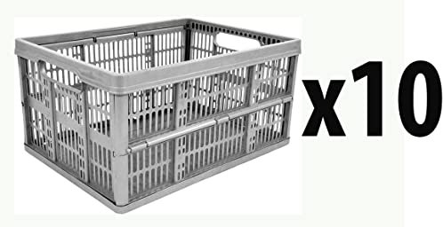 10 x 32 Litre Foldable Crate Plastic Storage Box Basket