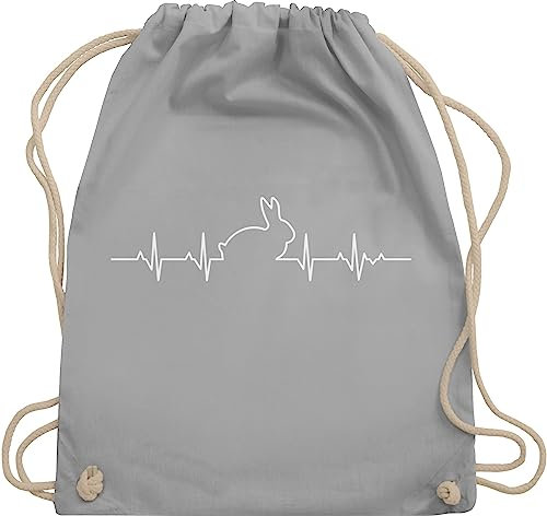Turnbeutel Rucksack - Tiere Meerschweinchen & Co. - Herzschlag Hase - Unisize - Hellgrau - kinderrucksack tier tiermotiv rabbit bags mit tieren animal print hasenmotiv stoffbeutel animals hasen