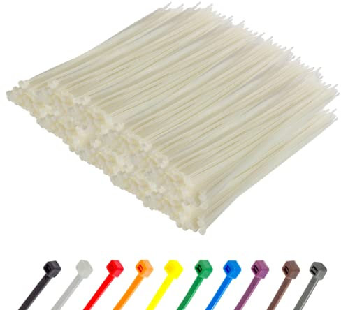 Gocableties Kabelbinder 1000 Stück Weiß/Naturfarben Transparent, 200 mm x 4,8 mm mit 22,2 kg Zugfestigkeit, UV Beständig Set