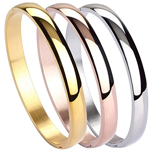 MILAKOO 3 Stück Edelstahl Armband für Frauen Mädchen Hochglanz Armband Gerillte Manschette Armreif 8mm