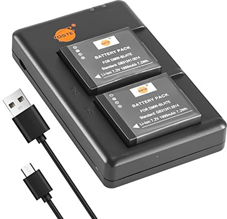 DSTE 2PCS DMW-BLH7E(1000mAh/7.2V) Batterie Chargeur Compatible pour Panasonic Lumix GM1 DSC