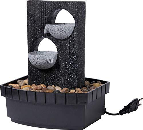 dobar® 96411e Design Zimmerbunnen | Tischbrunnen in Steinoptik | Kleiner Springbrunnen | Dekoratives Wasserspiel für Wohnzimmer/Büro/Indoor | Wasserfall Zierbrunnen | 20,5 x 16,5 x 28 cm | Grau