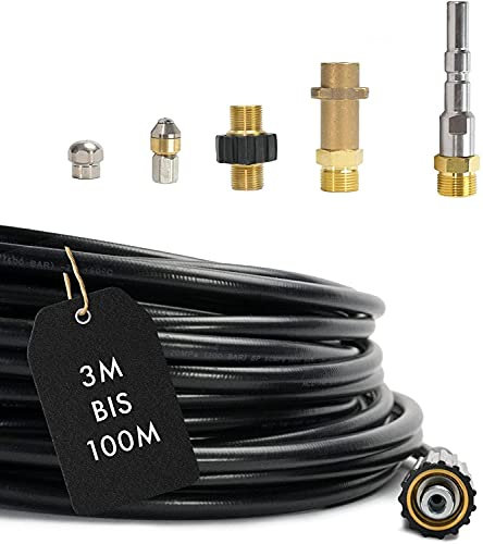 Set-6 Manguera de limpieza de tuberías para Kärcher Kränzle NILFISK ALTO WAP Professional HD HDS 63900290 & 57630400 Conector 1/8 AG: M22 x 1,5 IG & adaptador de bayoneta & acoplamiento & boquilla