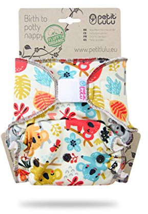 Petit Lulu Maxi NachtWindel | Höschenwindel (7-16 kg) Klett | Fluffy Organic | Bambus natürliche wiederverwendbare Stoffwindeln | Ohne Polyester (Koala)