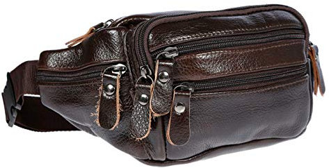 Christian Wippermann Bauchtasche Herren Leder - Hochwertige Echt Leder Bauchtasche 24x12x6-8 cm - 3 Reißverschlussfächer, Großes Hauptfach - Verstellbarer Riemen 85 cm - Ideal für Herren/Damen Braun
