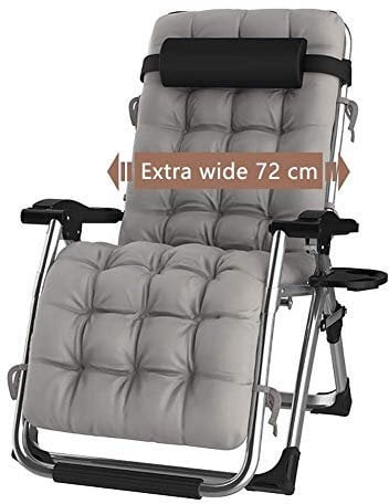 DQCHAIR Lettino Prendisole Pieghevole a gravità Zero sedie reclinabili per Spiaggia Patio Giardino Campeggio Esterno Portatile Sedia a Sdraio da casa Nero ( with Gray Cushions)
