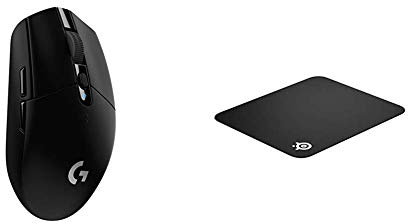 Logitech G305 Souris Gaming sans fil - capteur HERO - Paquet EU - Noir & SteelSeries QcK - Tapis de souris Gaming - 320mm x 270mm x 2mm - Tissu - Base en gomme - Noir