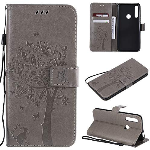 Zchen Cover per Huawei P Smart Z, custodia a portafoglio in pelle PU a portafoglio con chiusura a libro pieghevole e coperchio pieghevole per Huawei P Smart Z/Y9 Prime 2019 (gatto grigio)