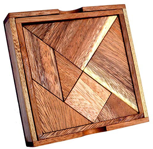 Knobelholz.de Tangram-Puzzle, Holzpuzzle, 7 Teile, 1250 Figuren, Samanea Naturholz, Experten-Level, 6-99 Jahre, 10.0 x 10.0 cm, 1 Set, 1 Puzzle, 1250 Stück