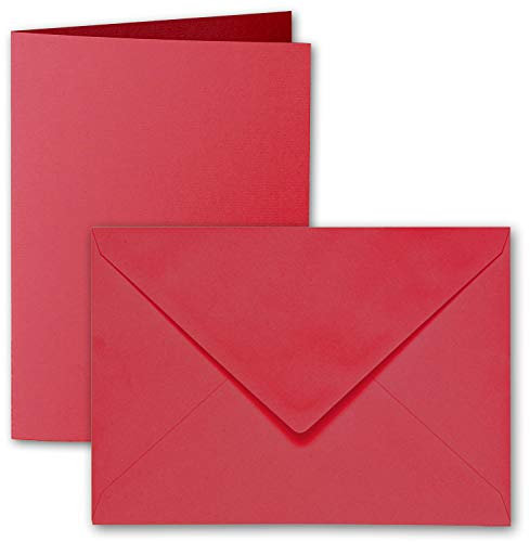 ARTOZ 25x DIN B6 Faltkarten-Set mit Umschlägen - Rot (Rot) - 120 x 169 mm - gerippte Bastelkarten blanko mit Brief-Umschlägen - 220 g/m²