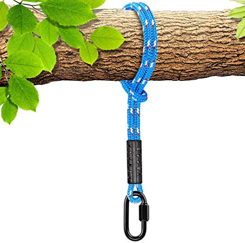 BeneLabel Hamac Arbre Balançoire Sangle Suspendue avec Mousqueton, 1.2M Suspension Corde Polyester pour Arbre Extérieur Chaise Jeux Accessoires, Jusqu'à 2500lbs, 10mm Diamètre, Bleu