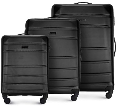 WITTCHEN Koffer-Set 3tlg. Trolley Koffer Reisekoffer aus ABS Hartschalen Kofferset Trolley 4 Rollen Kombinationsschloss Reisekofferset Gepäckset Handgepäck Set Schwarz