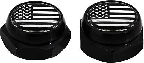 Cache-Rivets pour Plaque d'immatriculation Drapeau Américain Etats-Unis USA (Noir) Chrome