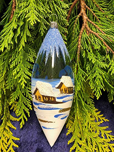 Generisch Zapfen Glas Tannenzapfen Olive Tropfen Christbaum Baumbehang Handarbeit Lauscha, : transparent - blau