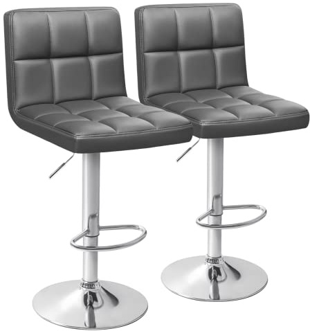 Homall Bar Stools Modern PU Leather Adjustable Swivel Barstools, Armless Hydraulic Kitchen Counter Bar Stool Extra Height Square Island Barstool with Back Set of 2 (Leather, Deep Gray)