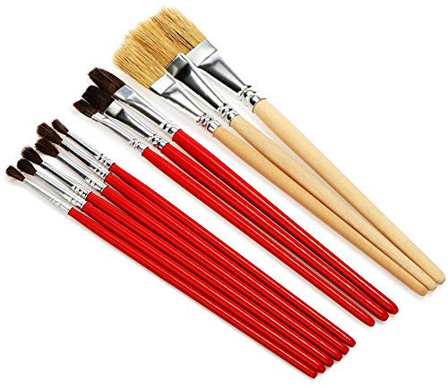 COM-FOUR® Ensemble de 12 pinceaux - Pinceaux Plats en 9 Tailles - Pinceaux universels pour l'artisanat, Les Loisirs, la Maison, Le Jardin et l'art