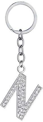 AMDXD Porte-Clés Pas Cher, Porte Clé Acier Inoxydable Lettre N avec Zircon, Argent
