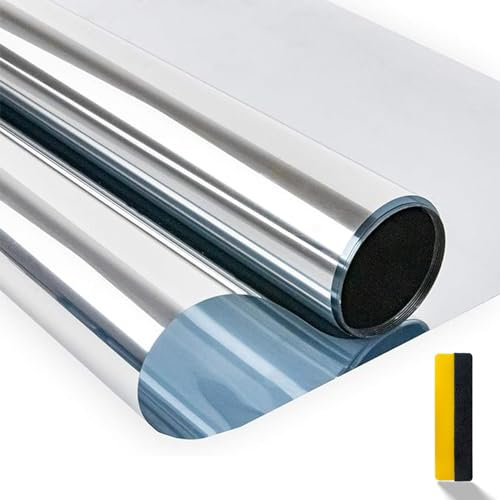 Zindoo Vinilos Efecto Espejo Cristal Anti 99% UV Laminas para Ventanas Película de Aislamiento Plata 60 x 200cm