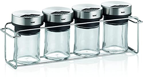 kela 11613 Gewürzstreuer mit Ständer 5tlg., 18/10 Edelstahl mit Glanzoptik, Glas, Füllmenge: je 70 ml, Miko