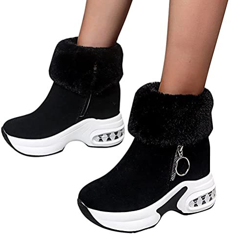 Onsoyours Winterstiefel Damen Winterschuhe Stiefel Einfarbige Elegant Stiefeletten Damenschuhe Frauen Herbst Winter Schneestiefel Warme Ankle Boots Plateau Schuhe A Schwarz 40 EU