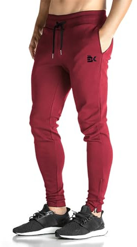 BROKIG Herren-Jogginghose mit Reißverschluss, schmale Passform, lässige Chinos und Taschen, rot, 41-44.5
