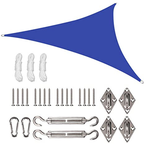 Sonnensegel inkl 24er Befestigung Kit,5x5x5m Wasserdichter Sonnenschutz Dreieck Sonnenschirm Außenüberdachung Garten Patio Pool Shades Segel Markise Camping Schatten (Blau)