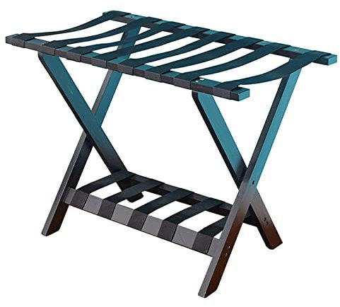 SDFVSDF Kofferständer 32 Zoll Extra Breiter Gepäckträger, 2 Ebenen Großer Gästezimmer-Organizer für Schwere Koffer Rucksäcke, Massives Hartholz, Einfach Einzurichten (Color : Black)
