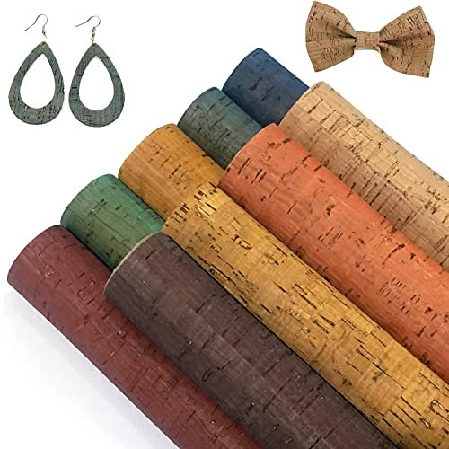 FQTANJU 9-teiliges Set aus farbigem Korkstoff, Kunstlederbögen, 20,3 x 30,5 cm, 0,7 mm dick, langlebig, weicher Kork-Lederstoff, geeignet für Handtasche, Geldbörse, Schuhe, Ohrringe, DIY, Basteln,