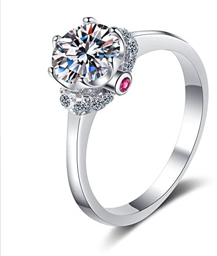 StarGems 1ct Moissanit 925 Silber Platiniert&Zirkonia Six Zacke Klassisch Ring B4522-1ct-8.5