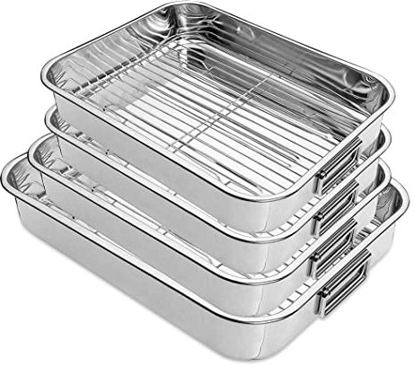 CaterOcassion 4pc Roasting Tray - Cooking Trays for Oven for Any Occasion. Roasting Tray with Removable Rack. Heavy Duty Oven Rack Soaking Tray Made of Reinforced Steel-Dishwasher Safe-British Brand