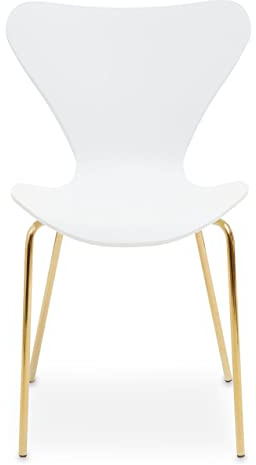 Premier Housewares Dining Chair with White Seat/Tapered Back Dining Chairs/Kitchen Set/Gold Finish Dining Chairs Set of 4/Living Room/Bedroom Chairs/Cover W50 x D46 x H80.5cm.