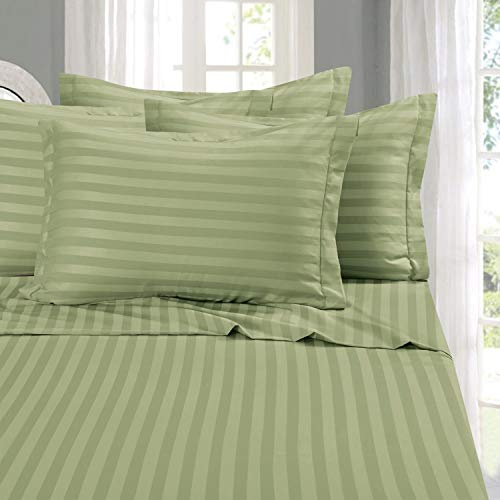 Elegant Comfort Softest and Coziest 4-Piece Sheet Set - 1500 Premium Hotel Quality Microfiber - Luxurious Wrinkle Resistant 4-Piece Damask Stripe Bed Sheet Set, Twin XL, Sage/Green
