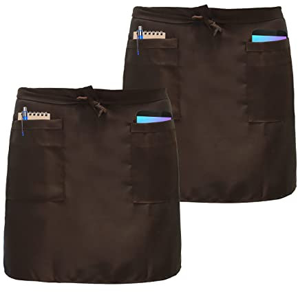 NiceLand Braune Taillenschürze 2 Stück Vorbinder Schürze mit 2 Taschen Kellnerschürze Kochschürze Bistroschürze Backschürze für Restaurant, Bar