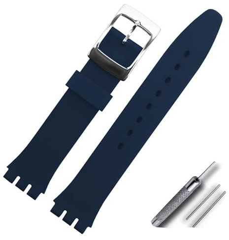 Cinturino per orologio Swatch da polso in silicone impermeabile,cinturino orologio swatch (20mm, Blu navy & fibbia in acciaio)