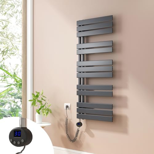 Heilmetz Badheizkörper Elektrisch Handtuchheizkörper Elektrisch mit Thermostat mit Timer-Funktion Heizkörper Badezimmer Anthrazit Badheizkörper 50x117.6cm