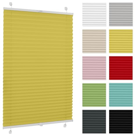 Plissee Ohne Bohren 60 cm x 100 cm - Gelb - Klemmfix, Rollos für Fenster, Jalousien für Innen, Raffrollo