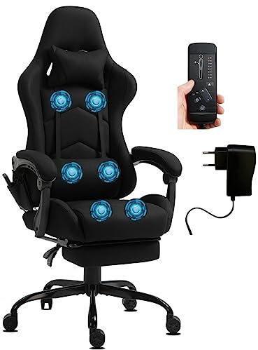 Delman Gaming Chaise Racing Chaise de Bureau Chaise d'ordinateur Fonction Massage avec 6 Points de Vibration Fauteuil de Direction Tissu Repose-Pieds Ergonomique 1036 (Black)