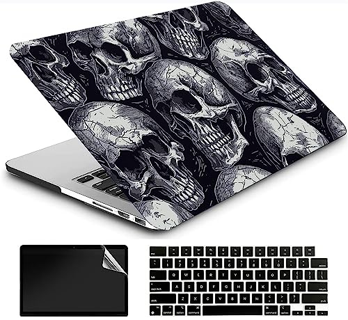 AMCJJ Custodia Rigida Compatibile con MacBook Pro 14 Pollici 2023 2022 2021 Release M3 A2918 A2992/M2 A2779/A2442 M1,Plastica Case Cover & EU Tastiera Cover & Screen Protecto, Teschi