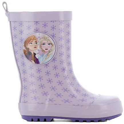 DISNEY FROZEN Stivali da pioggia da 1 a 6 anni, stivali da pioggia caldi sfoderati con motivo Anna ed Elsa, scarpe da pioggia alte impermeabili per bambini, comode scarpe per bambini, viola., 24 EU
