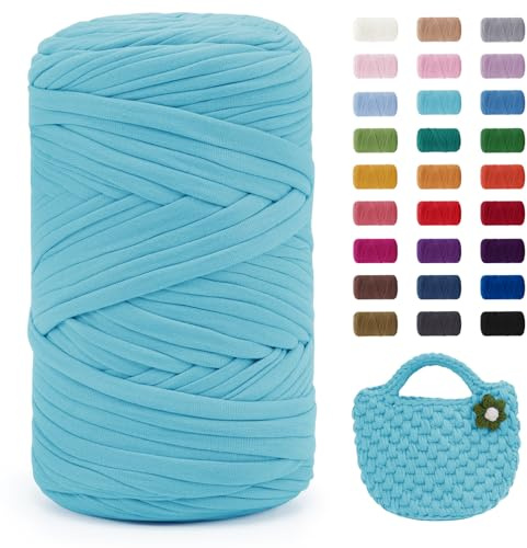 Uiopa Fettuccia per Borse a Uncinetto, 400g/120m Filato di Poliestere per Uncinetto, Filo Uncinetto Grosso per Borse/Cestini/Tappeti All'Uncinetto, Fai da Te, Decorazioni, Artigianato