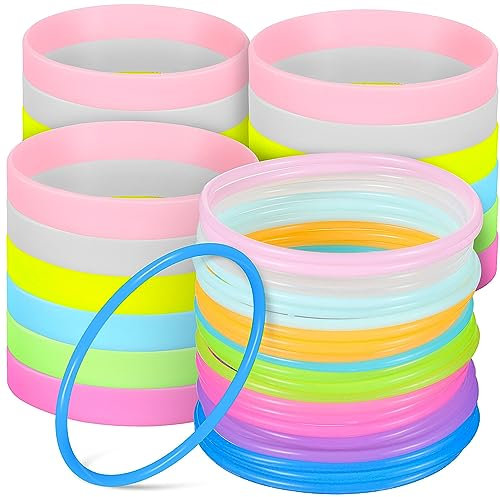 Gadpiparty 48 Stück Leuchtende Armbänder Die Im Dunkeln Leuchten Silikonbänder Farbige Silikonarmbänder Armbänder Für Nachtjoggen Leere Gummibänder Partygeschenke