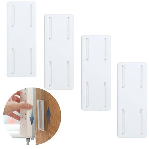 AZWOOD Soporte autoadhesivo para regleta de alimentación, 4 unidades, sin perforaciones, fijadores de enchufe de pared, gestión de cables para el hogar/oficina/cocina, diseño deslizante fácil de