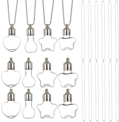 PH PandaHall 12PCS Collier pendentif flacon sablier, 4 styles Bouteille à bouchon à vis Collier Pendentif Charmes de bouteille en verre clair Colliers médaillon souvenir pour accessoire de bijoux
