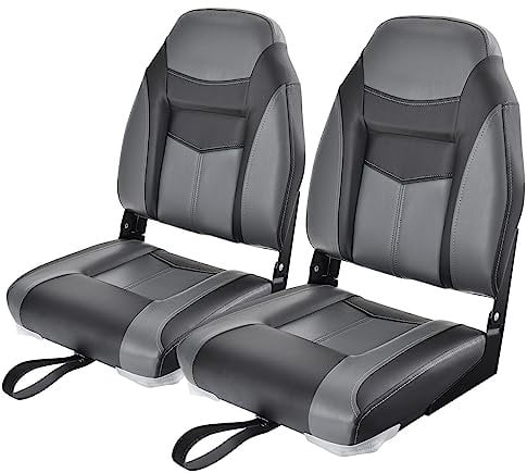 COSTWAY Hochlehner Bootssitz, klappbarer Bootsstuhl mit 10 cm dicker Schwammpolsterung, gepolsterter Steuerstuhl für Boote (Schwarz, 2er Set)