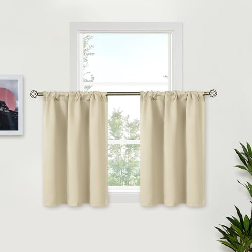 BGment Kleine Vorhänge für Küchenfenster, 91,4 cm lang, halbe Vorhänge mit Stangentasche, Verdunkelung, Privatsphäre für Wohnmobil, Badezimmer, Café-Fenster, 2 Paneele, 73,4 x 91,4 cm, Beige